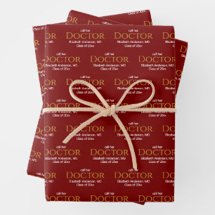 Call Her Doctor Grad's Name Dark Red Graduation Wrapping Paper Sheet