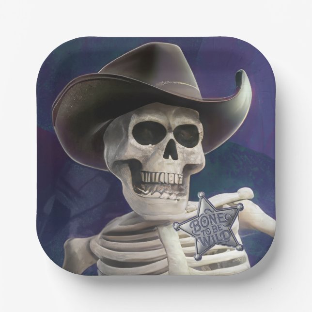 Call Me "Doc Bones", Creepy Skeleton Sheriff Paper Plate (Front)