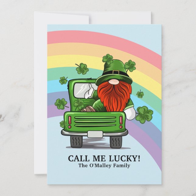 Call Me Lucky Irish Gnome St Patricks Day Holiday Card (Front)