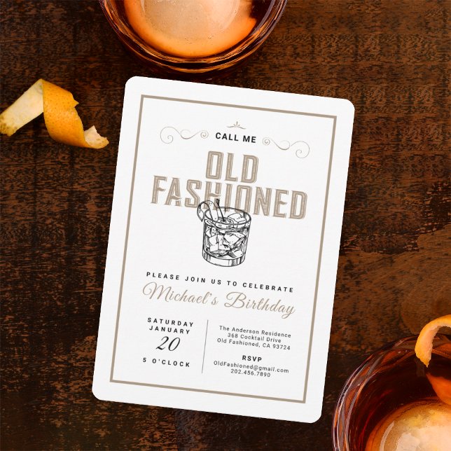Call Me Old Fashioned Retro White Whiskey Birthday Invitation (Creator Uploaded)