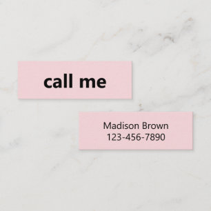Call Me Pale Pink and Black Your Name Phone Number Mini Business Card