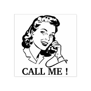 Call me ! - retro lady on the phone rubber stamp