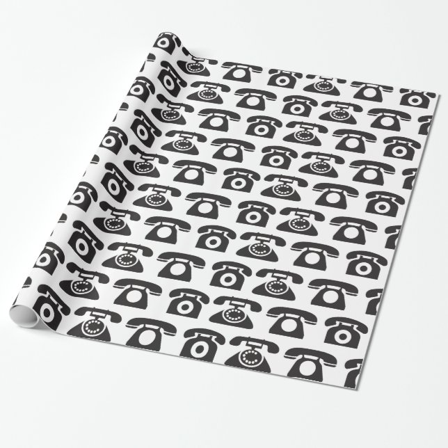 Call Me Retro Telephone Wrapping Paper Template (Unrolled)