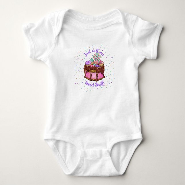 Call Me Sweet Stuff - Cake Cupcake Doughnuts Macar Baby Bodysuit (Front)