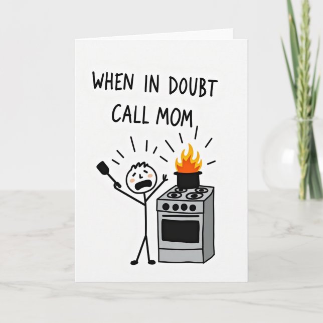 Call Mum Kitchen Fire Funny Card (Front)