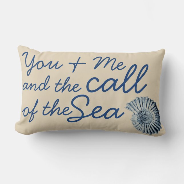 Call of the Sea Blue Spiral Seashell & Family Name Lumbar Cushion (Front)