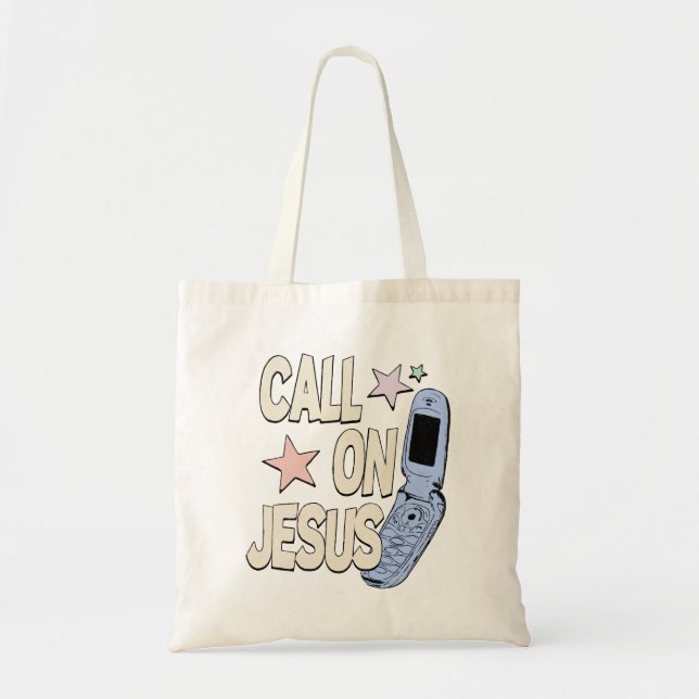 Call on Jesus – Retro Faith Design Tote Bag (Front)