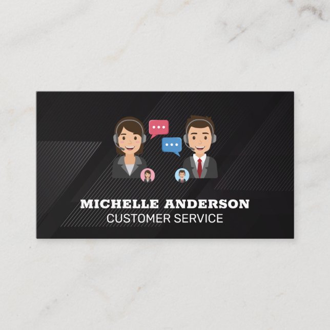 Call Service | People on Headsets Talking Business Card (Front)