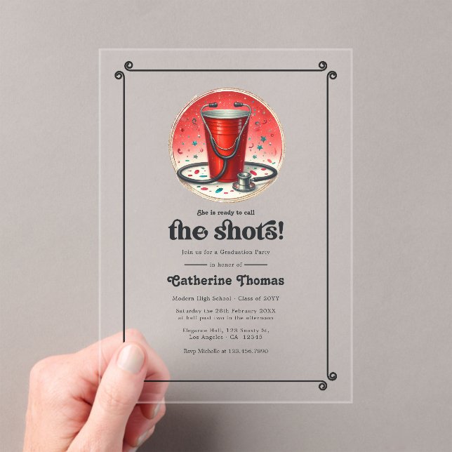 "Call the Shots" Nursing Graduation Party Acrylic Invitations (Insitu (Handheld))