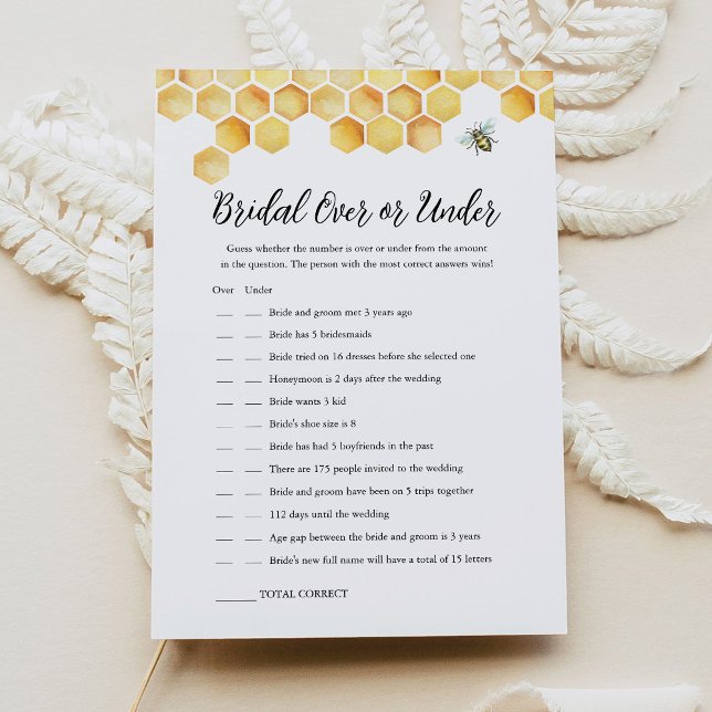 CALLA Bee Over Or Under Bridal Shower Game Card (Creator Uploaded)