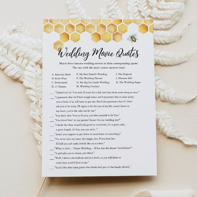 CALLA Bee Wedding Movie Quotes Bridal Shower Game Invitation (Creator Uploaded)