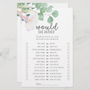 Calla flower - Would she rather bridal shower game
