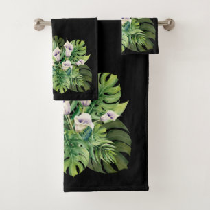 Calla flowers and tropical leaves bath towel set