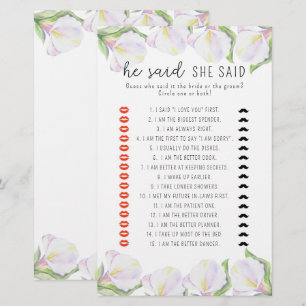 Calla - He said she said bridal shower game