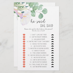 Calla - He said she said bridal shower game