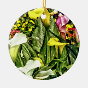 Calla Lilies and Pansies Ceramic Tree Decoration