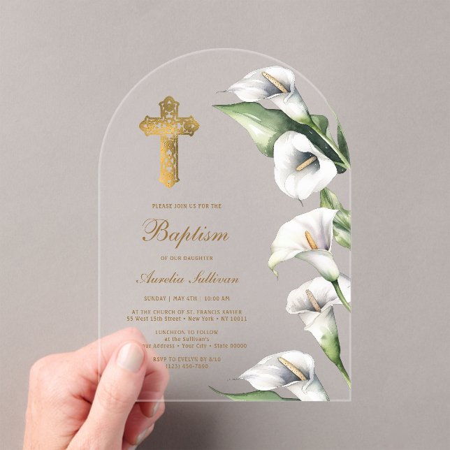 Calla Lilies Arch Baptism Acrylic Invitations (Insitu (Handheld))