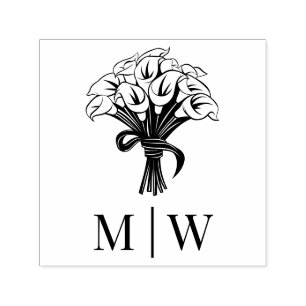 Calla Lilies Bouquet Bow Ribbon Couple Initials Self-inking Stamp