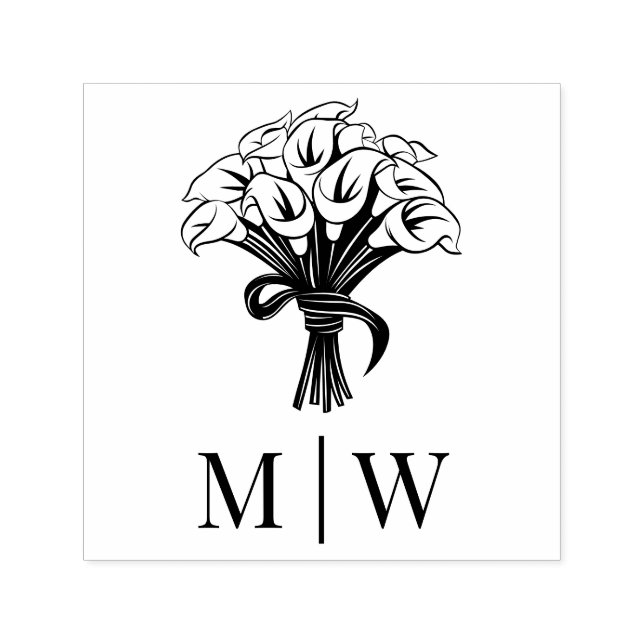 Calla Lilies Bouquet Bow Ribbon Couple Initials Self-inking Stamp (Design)