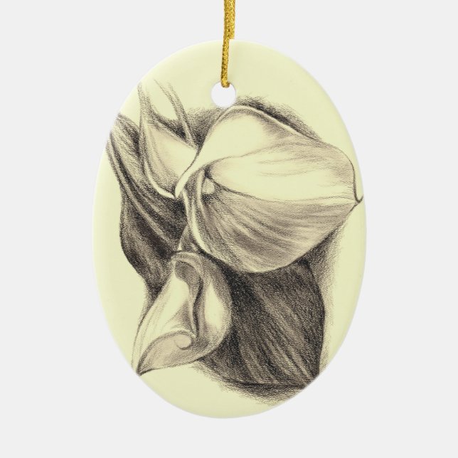 Calla Lilies Drawing Ceramic Tree Decoration (Front)