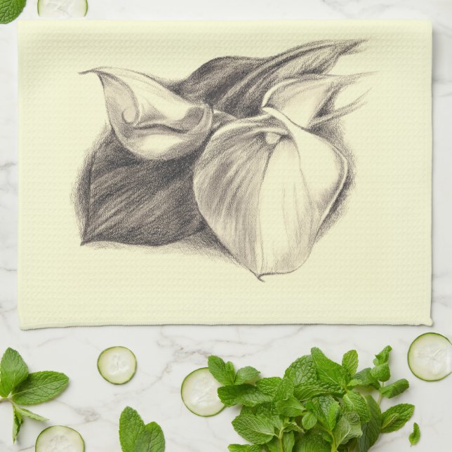 Calla Lilies Drawing Tea Towel (Folded)