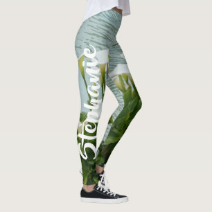 Calla Lilies Floral, Personalised Name Leggings