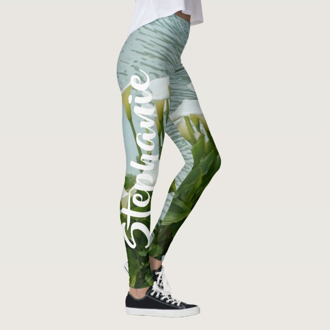 Calla Lilies Floral, Personalised Name Leggings (Right)