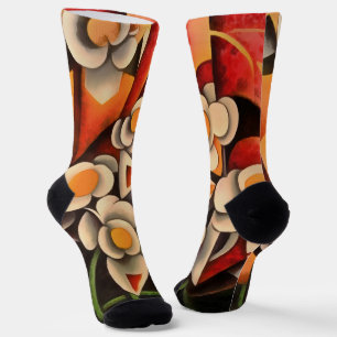 Calla Lilies Geometric Art Abstract In Brown Tones Socks