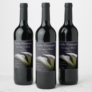Calla lilies on a dark background wine Label Set