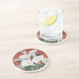 Calla Lilies On A Red Background Coaster