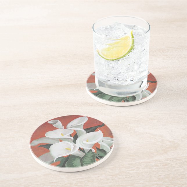 Calla Lilies On A Red Background Coaster (Side)
