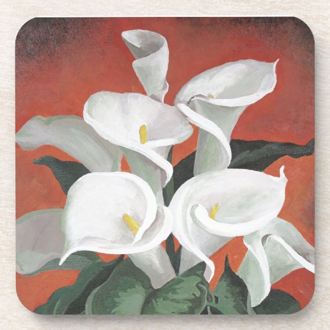Calla Lilies On A Red Background Coaster (Front)