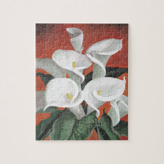 Calla Lilies On A Red Background Jigsaw Puzzle