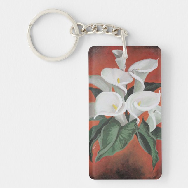 Calla Lilies On A Red Background Key Ring (Front)
