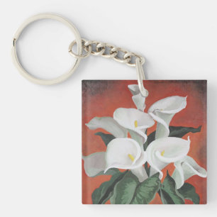 Calla Lilies On A Red Background Key Ring