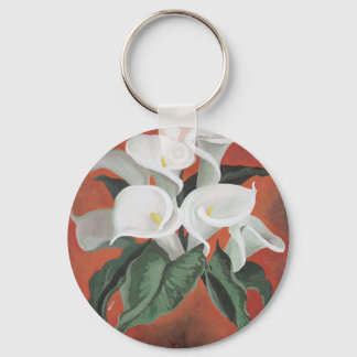 Calla Lilies On A Red Background Key Ring