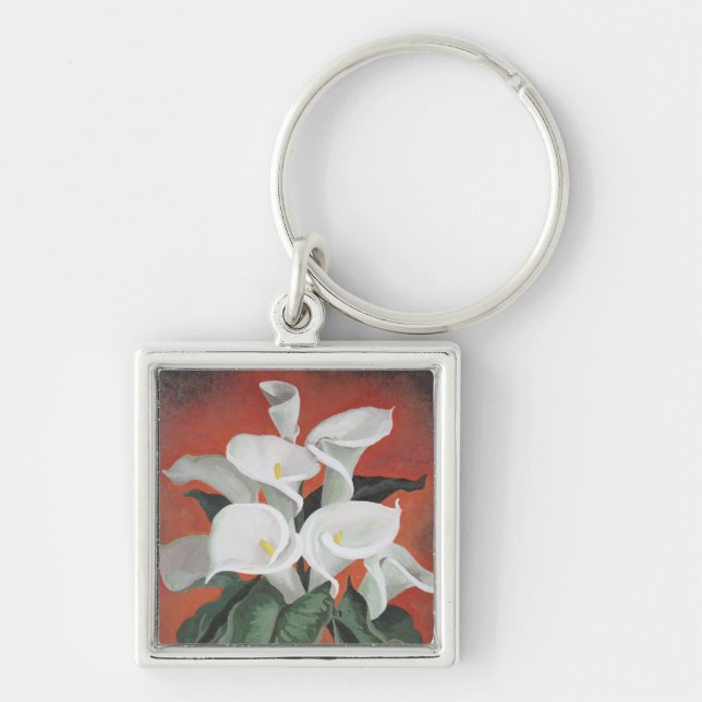 Calla Lilies On A Red Background Key Ring (Front)