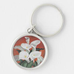 Calla Lilies On A Red Background Key Ring