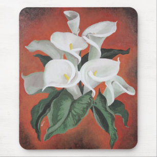 Calla Lilies On A Red Background Mouse Mat
