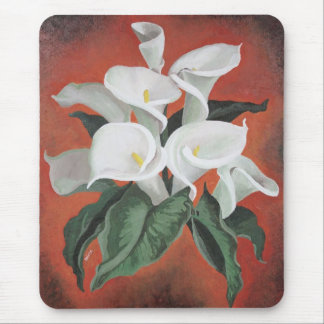 Calla Lilies On A Red Background Mouse Mat