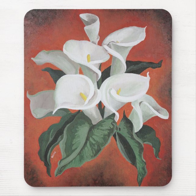Calla Lilies On A Red Background Mouse Mat (Front)