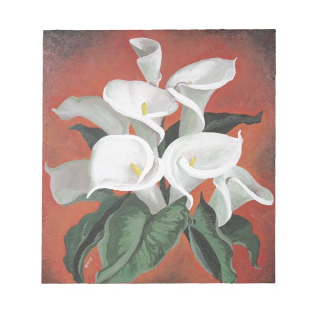 Calla Lilies On A Red Background Notepad (Front)