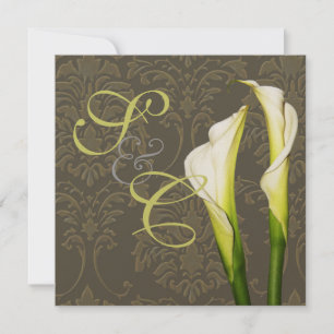 Calla lilies on damask, wedding Invitations