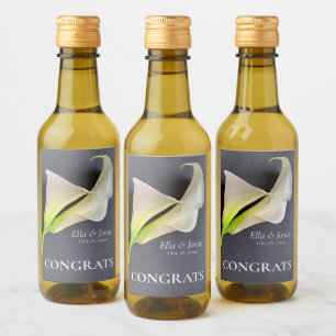Calla lilies on grey wedding wine label