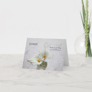 Calla lilies on textured background thank you card