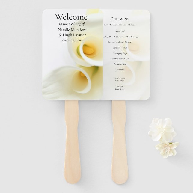 Calla lilies overhead closeup hand fan (Front and Back)