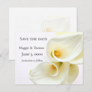 Calla lilies overhead closeup save the date