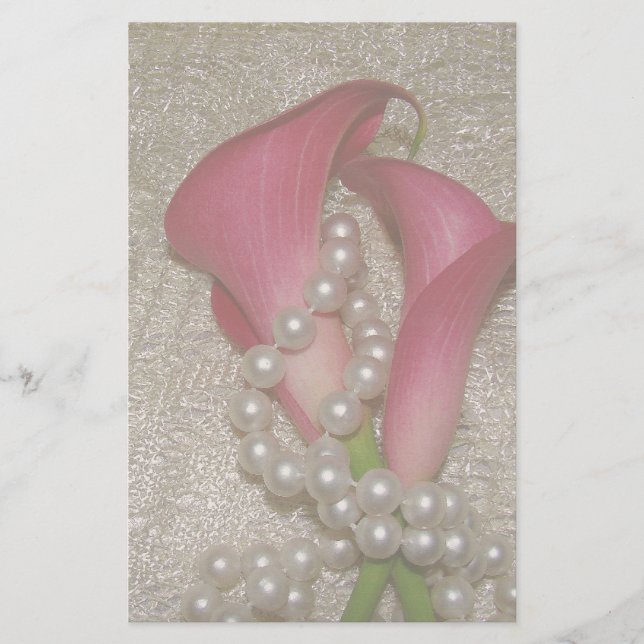 Calla Lilies & Pearls Stationery (Front)