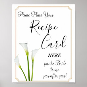Calla Lilies Recipe Cards bridal shower game sign