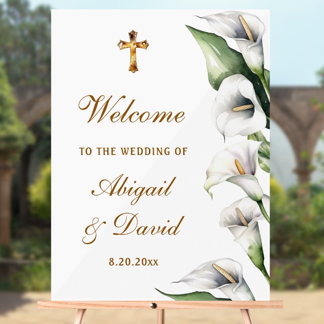 Calla Lilies Religious Wedding Welcome Acrylic Sign (Creator Uploaded)